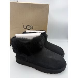 UGG Womens Classic Mini Fluff Boots - Black - Size 10
